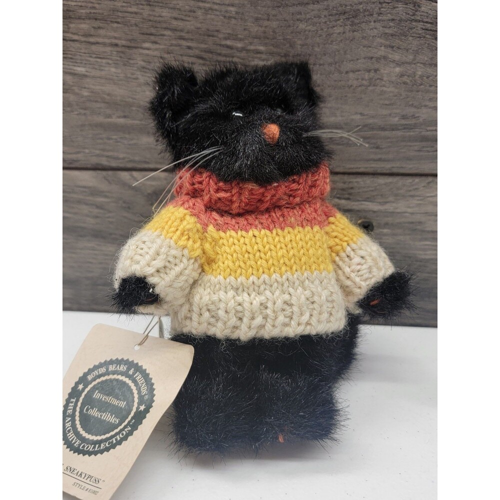 Boyds Bear Midnight C. Sneakypuss 8" 1995 Retired Jointed Plush Cat Nwt